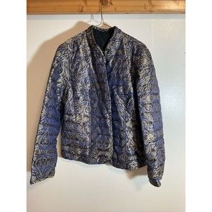 Handmade Women’s M Blue Silver Oriental Quilted Jacket Unique Art to Wear